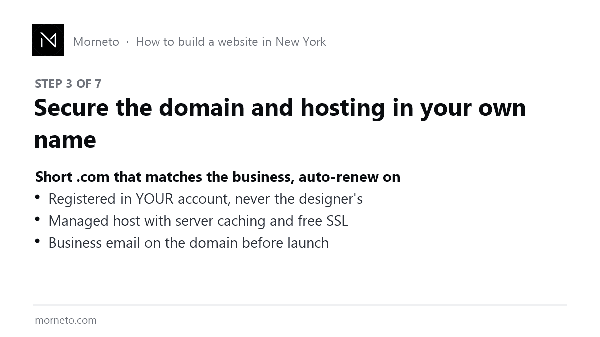 Step 3 of 7: checklist for domain, hosting and business email registered in your own name