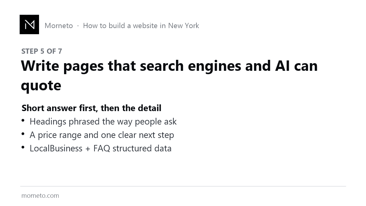Step 5 of 7: how to write pages that answer engines and AI assistants can quote, short answer first