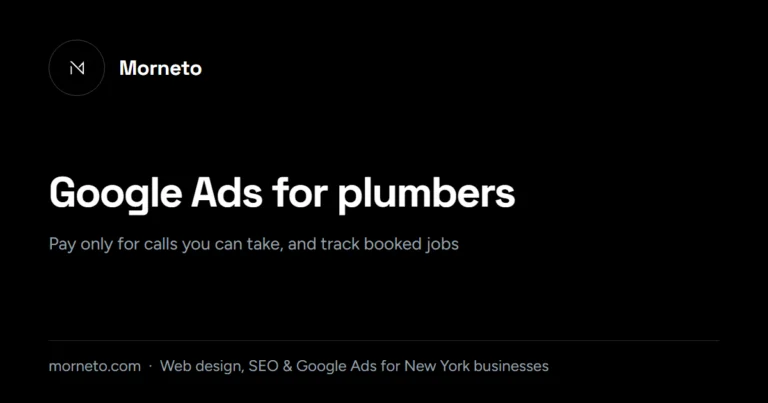 Google Ads for plumbers guide card from Morneto, New York