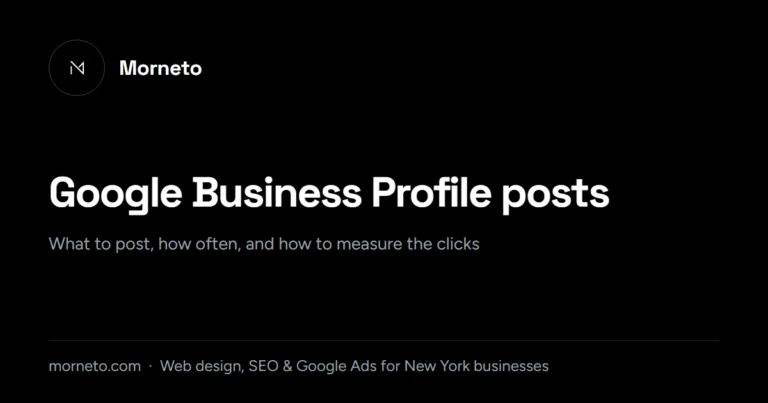 Google Business Profile posts: guide card from Morneto, New York