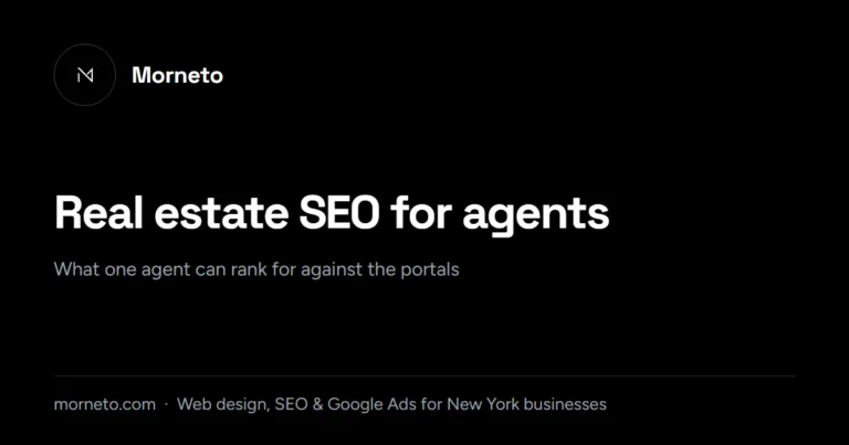 Real estate SEO guide card from Morneto, New York